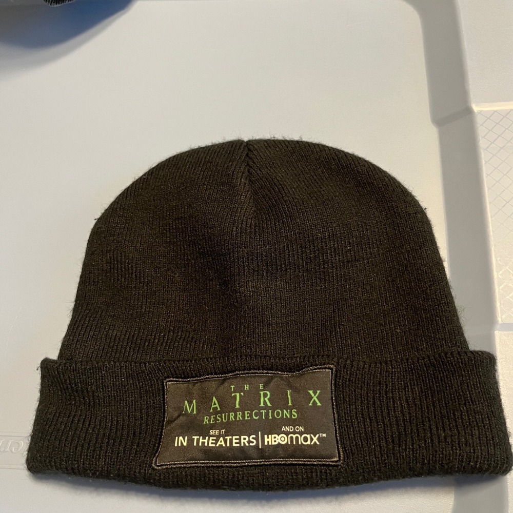 The Matrix Resurrections Movie Promo Black Cuffed Beanie Hat Warner Bros 2021